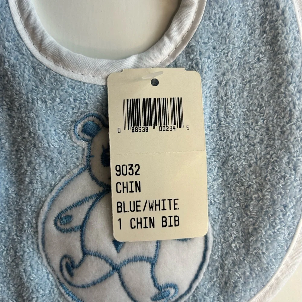 Vintage Baby Bib Blue & White Bear With Squeak Chin Boy Girl Alexis 100% Cotton